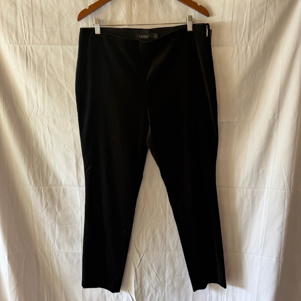 Lauren Ralph Lauren Keslina Velvet Skinny Pants Black Size 14 NWT